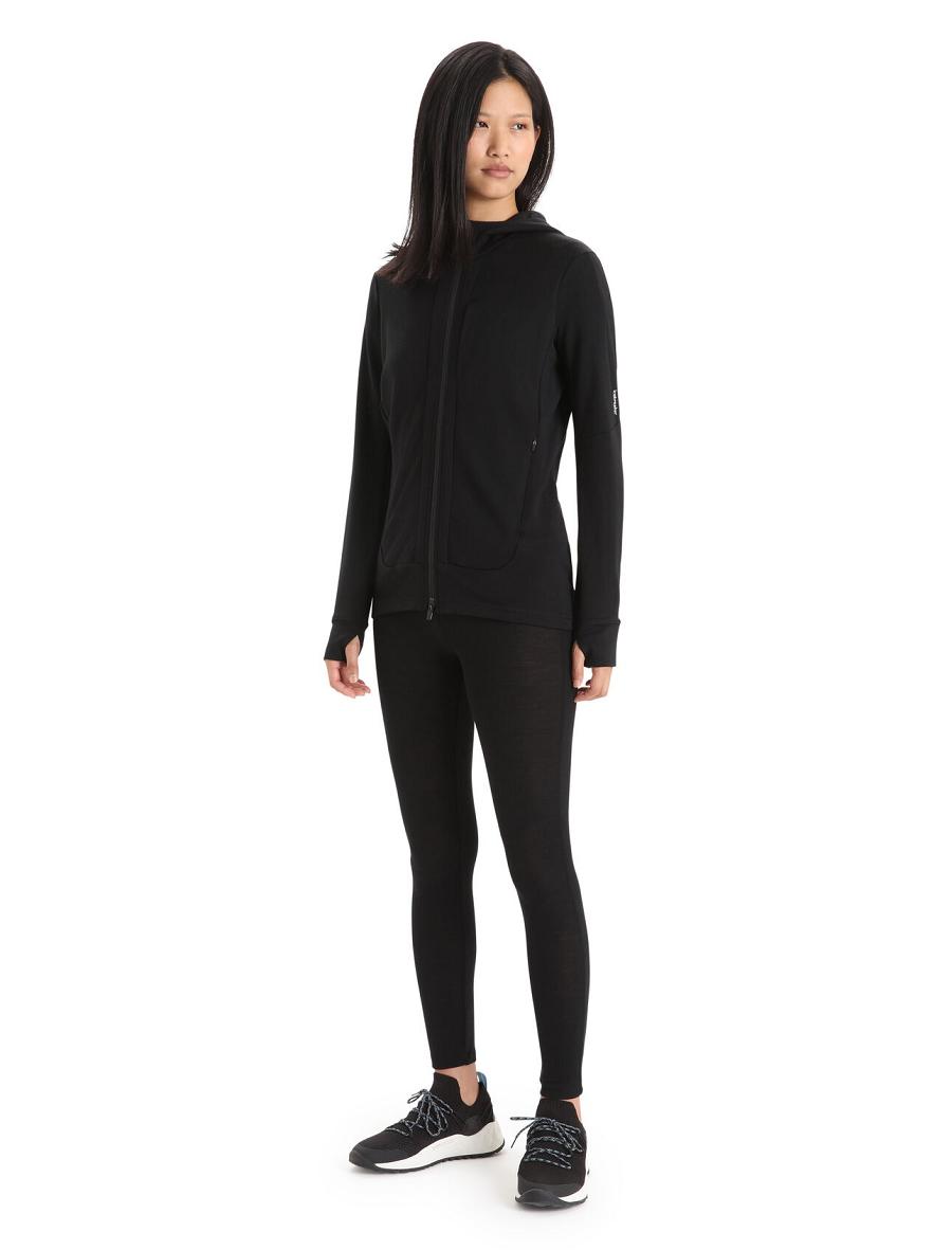 Bluzy Z Kapturem Icebreaker Merino Quantum III Long Sleeve Zip Damskie Czarne | PL 1269XYUF